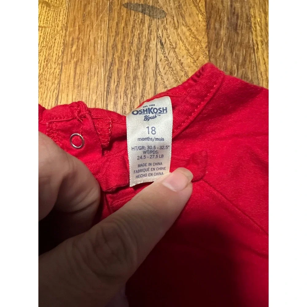 OshKosh Bgosh Baby Girls 18 M Red Long Sleeve Bow Detail Snap Bottom Bodysuit